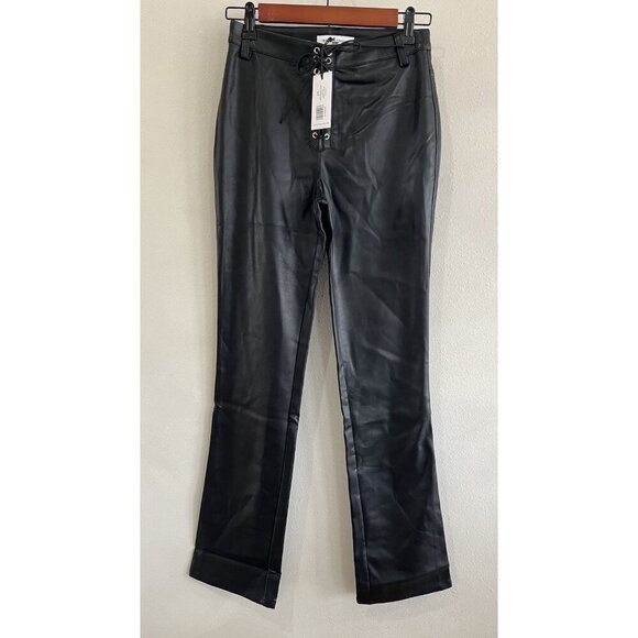$168 We Wore What Women’s High Rise Pants Black 24 Vegan Leather Lace Front - Picture 1 of 4